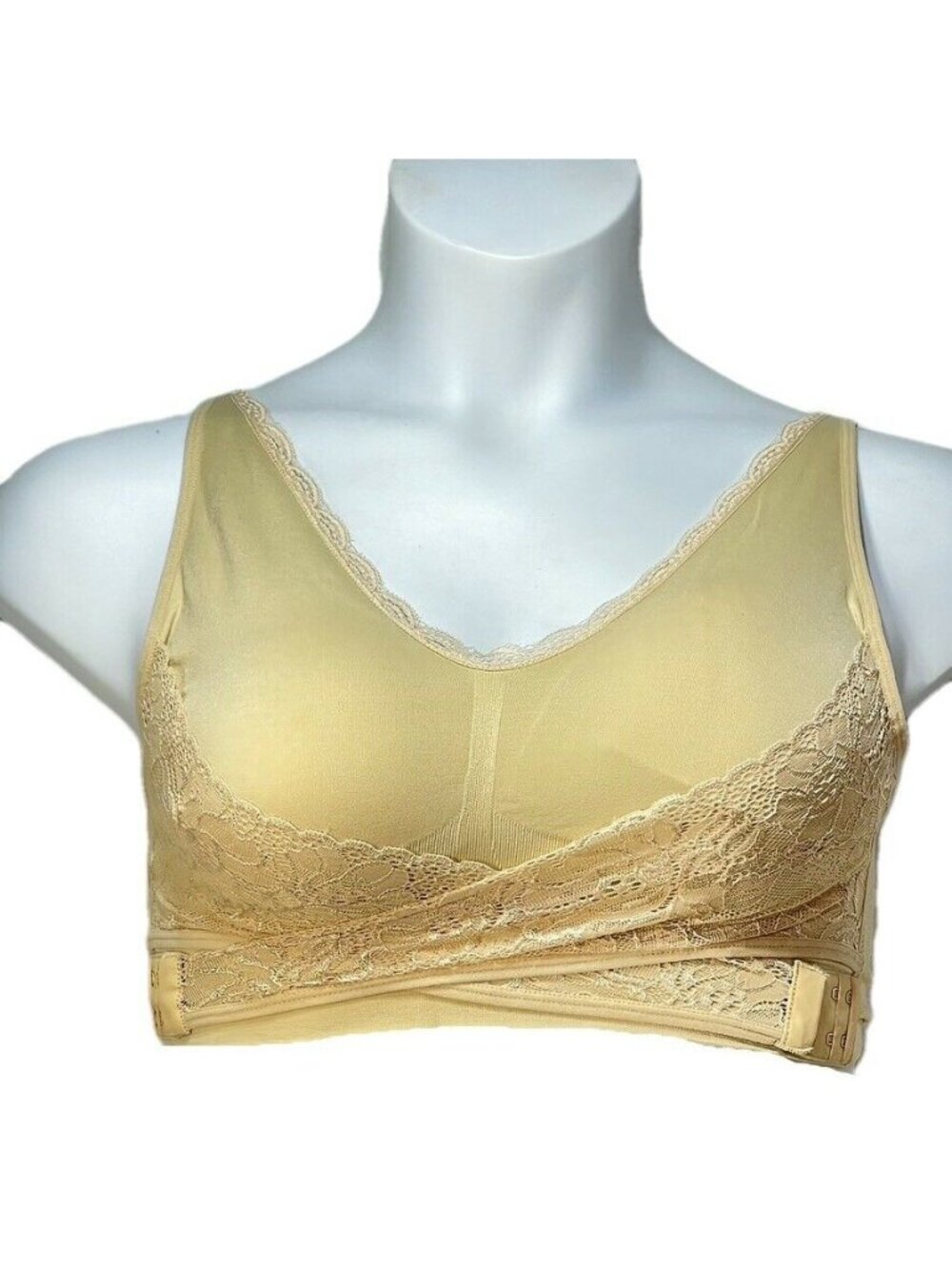 CARAMIA Women's Lace Support Bra Beige Adjustable Straps & Hooks Size L